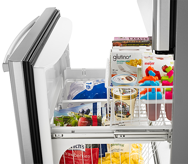 Glide-Out Wire Lower Freezer Basket with QuickSplit Organizer