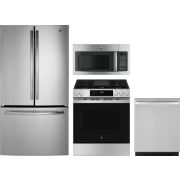GE 4 Piece Appliance Package with GNE27JYMFS Refrigerator, GGS600AVFS Gas Range, GDT226SSLSS Dishwasher & JVM3162RJSS Microwave