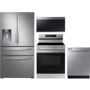 Samsung 4 Piece Appliance Package with RF28R7201SR Refrigerator, NE63A6311SS Electric Range, DW80CG4021SR Dishwasher & ME21DG6500SR Microwave