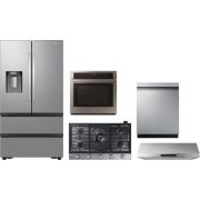 Samsung 5 Piece Appliance Package with RF26CG7400SR Refrigerator, NA36N6555TS Cooktop, NV51T5511SS Wall Oven, DW80CG5450SR Dishwasher & NK36N7000US Hood