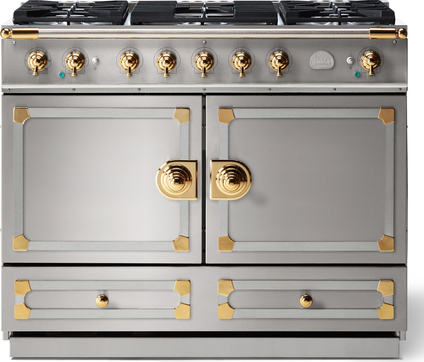 La Cornue C1IF CornuFe 110 43" Dual Fuel Range - Stainless Steel, Stainless Steel & Polished Brass
