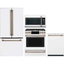 Cafe 4 Piece Appliance Package with CWE19SP4NW2 Refrigerator, CGS700P4MW2 Gas Range, CDT888P4VW2 Dishwasher & CVM517P4RW2 Microwave