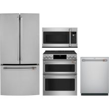 Cafe 4 Piece Appliance Package with CWE19SP2NS1 Refrigerator, CES750P2MS1 Electric Range, CDT828P2VS1 Dishwasher & CVM521P2MS1 Microwave