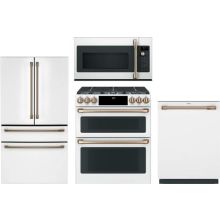 Cafe 4 Piece Appliance Package with CGE29DP4TW2 Refrigerator, C2S950P4MW2 Dual-Fuel Range, CDT888P4VW2 Dishwasher & CVM517P4RW2 Microwave