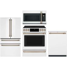 Cafe 4 Piece Appliance Package with CGE29DP4TW2 Refrigerator, CES700P4MW2 Electric Range, CDT888P4VW2 Dishwasher & CVM517P4RW2 Microwave