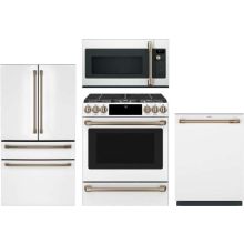 Cafe 4 Piece Appliance Package with CGE29DP4TW2 Refrigerator, CGS700P4MW2 Gas Range, CDT888P4VW2 Dishwasher & CVM517P4RW2 Microwave
