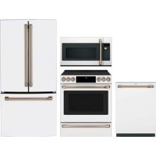 Cafe 4 Piece Appliance Package with CWE19SP4NW2 Refrigerator, CES700P4MW2 Electric Range, CDT858P4VW2 Dishwasher & CVM517P4RW2 Microwave