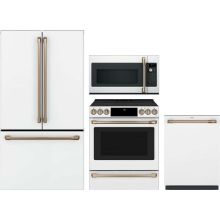Cafe 4 Piece Appliance Package with CWE23SP4MW2 Refrigerator, CES700P4MW2 Electric Range, CDT858P4VW2 Dishwasher & CVM517P4RW2 Microwave