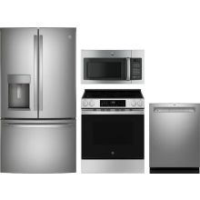 GE 4 Piece Appliance Package with GFE28GYNFS Refrigerator, GRS600AVFS Electric Range, GDF650SYVFS Dishwasher & JNM3163RJSS Microwave