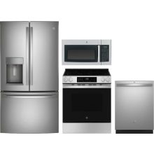 GE 4 Piece Appliance Package with GFE28GYNFS Refrigerator, GRS600AVFS Electric Range, GDT630PYRFS Dishwasher & JVM3160RFSS Microwave
