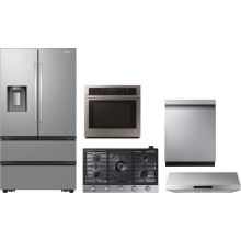 Samsung 5 Piece Appliance Package with RF26CG7400SR Refrigerator, NA36N6555TS Cooktop, NV51T5511SS Wall Oven, DW80CG5450SR Dishwasher & NK36N7000US Hood