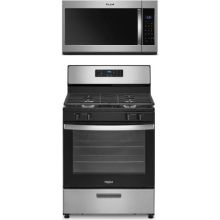 Whirlpool 2 Piece Appliance Package with WFG320M0MS Gas Range & WMH31017HS Microwave