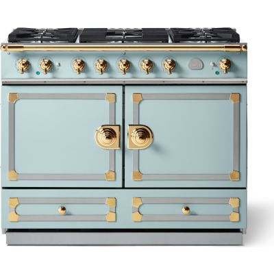 La Cornue C1QF 43 CornuFe 110 Suzanne Kasler Dual Fuel Range - Roquefort  with Stainless Steel u0026 Polished Brass Trim