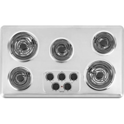 Maytag MEC4536WC 36 Electric Cooktop with 5 Heavy-Duty Coil Elements,  Porcelain Surface, No-Drip Chrome Bowls and Element In-Use Light: Brushed  Chrome