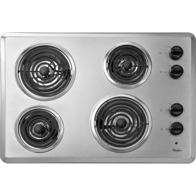 Whirlpool WCC31430AR 30 Coil Electric Cooktop with 4 Coil Heating  Elements, Chrome Drip Bowls and Push-to-Turn Infinite-Heat Controls:  Stainless Steel